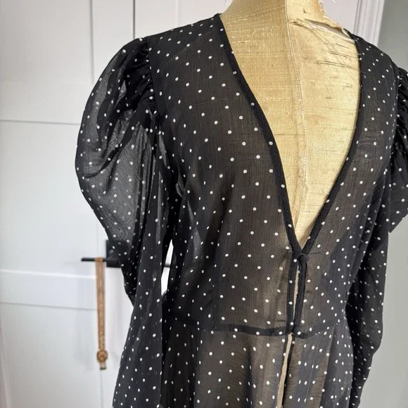 Y2K EXPRESS Kimono Dress S/M Sheer Polka Dot Parisian French Effortless 12/2009 - Picture 6 of 14